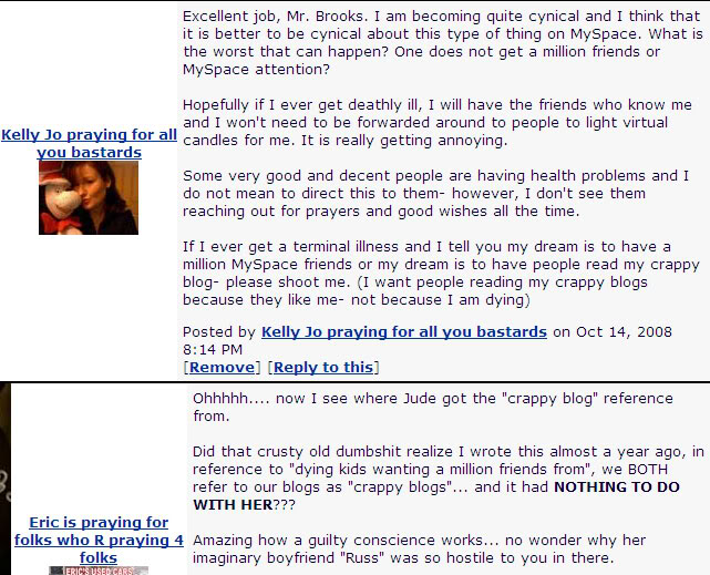 Kelly Jo's comment on my MySpace blog that set Jude off